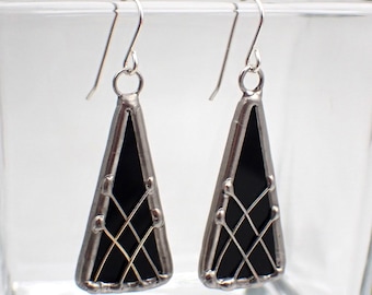 Blackjack - Sterling Silver Stained Glass Earrings