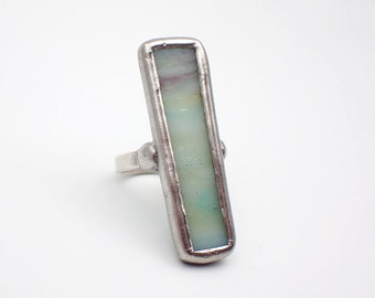 Peppermint Breeze - Size 7.5 Sterling Silver Stained Glass Ring
