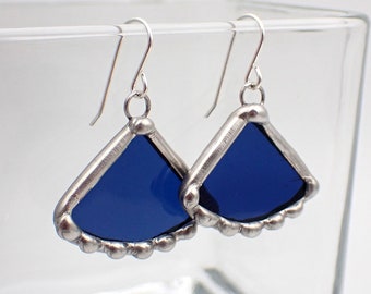 Blue Whale - Sterling Silver Stained Glass Earrings