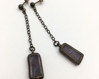 Purple Bells - Sterling Silver Post Stained Glass Earrings