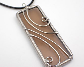 Cedar Smoke - Stained Glass Pendant with Black Necklace Cord or Chain