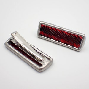 Red Ripple Small Stained Glass Alligator Clip Barrette Set image 8