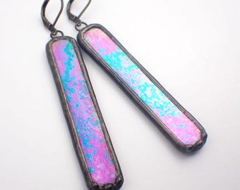 Blue Galaxy - Sterling Silver Stained Glass Earrings