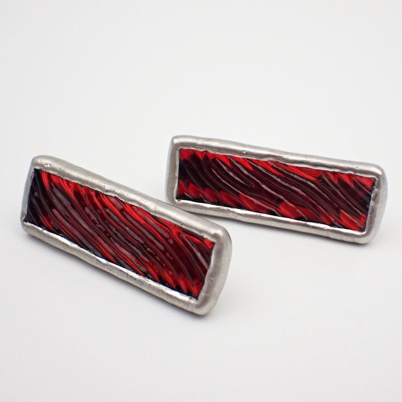 Red Ripple Small Stained Glass Alligator Clip Barrette Set image 6