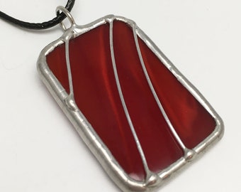 Red Curtain - Stained Glass Pendant with Black Necklace Cord or Chain