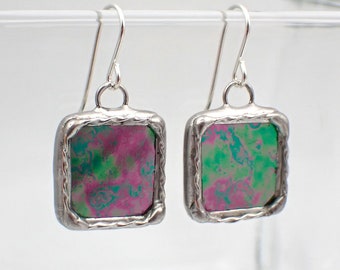 Faraway Galaxy - Sterling Silver Stained Glass Earrings