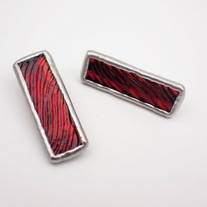 Red Ripple Small Stained Glass Alligator Clip Barrette Set image 2