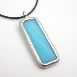 Sky Blue - Stained Glass Pendant with Black Necklace Cord or Chain