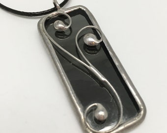 Silver Spring - Mirror Glass Pendant with Black Necklace Cord or Chain
