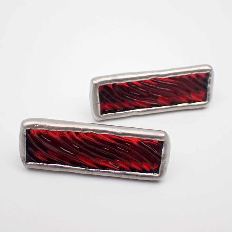 Red Ripple Small Stained Glass Alligator Clip Barrette Set image 7