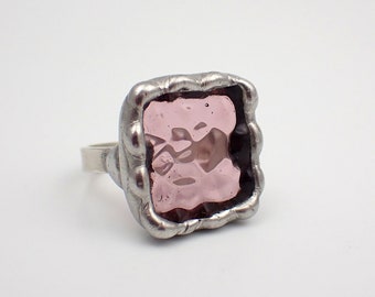 Iced Lilac - Size 6 Sterling Silver Stained Glass Ring