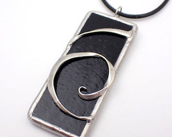 Dark Drama - Stained Glass Pendant with Black Necklace Cord or Chain