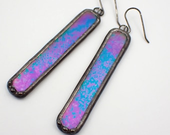 Blue Galaxy - Sterling Silver Stained Glass Earrings