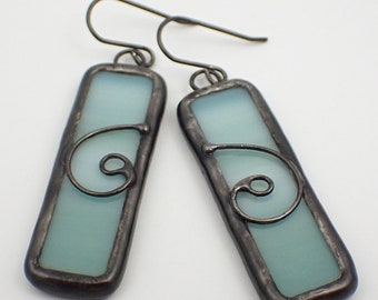 Tidewater Swirl - Sterling Silver Stained Glass Earrings