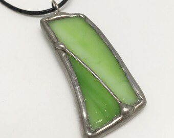 Wedge of Lime - Stained Glass Pendant with Black Necklace Cord or Chain