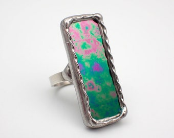 Faraway Galaxy - Size 7.5 Sterling Silver Stained Glass Ring