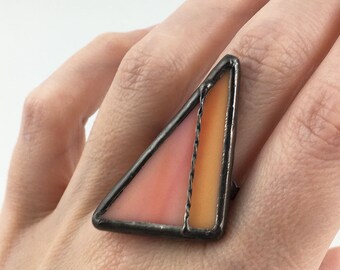 Melon Twist - Size 9 Sterling Silver Stained Glass Ring