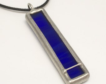 Blue Undertow - Stained Glass Pendant with Black Necklace Cord or Chain