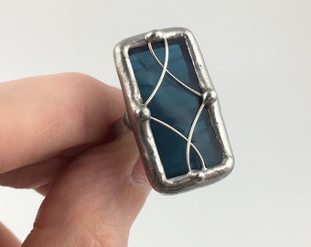 Midnight Flourish - Size 7.5 Sterling Silver Stained Glass Ring