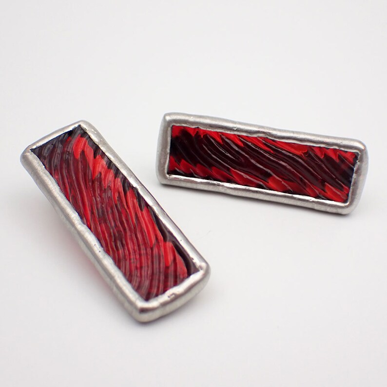 Red Ripple Small Stained Glass Alligator Clip Barrette Set image 3