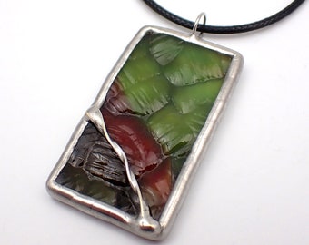 Dragon Dream - Stained Glass Pendant with Black Necklace Cord or Chain