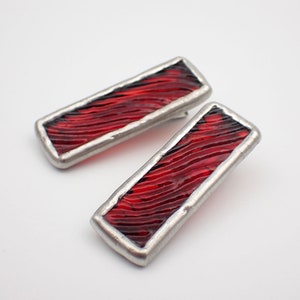 Red Ripple Small Stained Glass Alligator Clip Barrette Set image 4