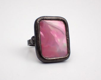 Pink Illusion -  Size 9 Sterling Silver Stained Glass Ring