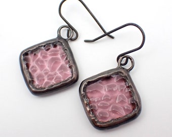 Lilac Crystal - Sterling Silver Stained Glass Earrings