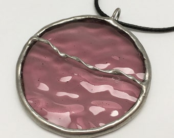 Sweetwater Ripple - Stained Glass Pendant with Black Necklace Cord or Chain