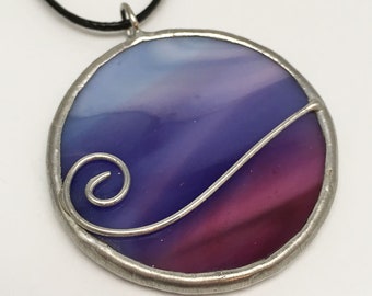 Neptune Swirl - Stained Glass Pendant with Black Necklace Cord or Chain