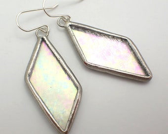 Snow Crystal - Sterling Silver Stained Glass Earrings