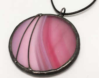 Strawberry Silk - Stained Glass Pendant with Black Necklace Cord or Chain