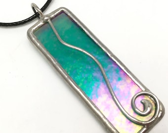 Falling Star - Stained Glass Pendant with Black Necklace Cord or Chain