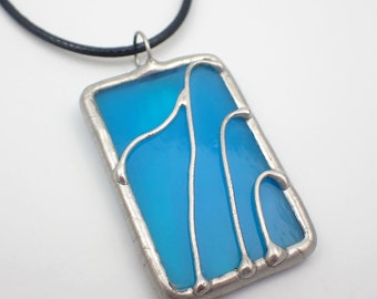 Blue Morpho - Stained Glass Pendant with Black Necklace Cord or Chain