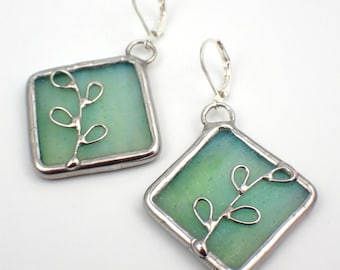 Japanese Willow - Sterling Silver Stained Glass Earrings