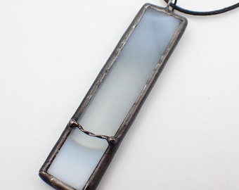 Ice Frost- Stained Glass Pendant with Black Necklace Cord or Chain
