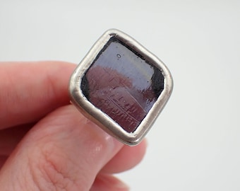 Evening Shade - Size 10 Sterling Silver Stained Glass Ring