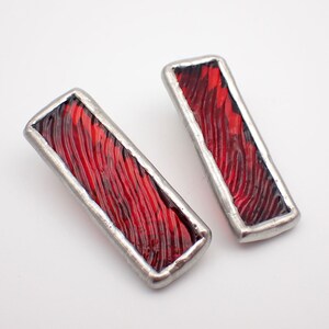 Red Ripple Small Stained Glass Alligator Clip Barrette Set image 1