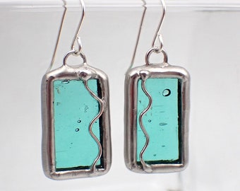 Water Rivulets - Sterling Silver Stained Glass Earrings