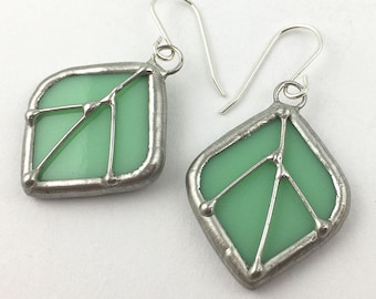 Pistachio Leaf - Sterling Silver Stained Glass Earrings