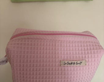 Neceser Caricia de tela de Waffle y muselina con florecitas. Hecho a mano con amor. Ideal para cositas personales.