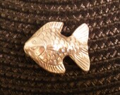 Thai, Karen Hill Tribe Silver Bead, Stamped Fish Bead, Qty. 1, 27x19mm