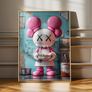 KAWS Figur Kochen, Hypebeast Design, Minimalistisches KAWS Poster, KAWS Wandkunst, lustige Küchendeko, druckbare Kunst, digitaler Download