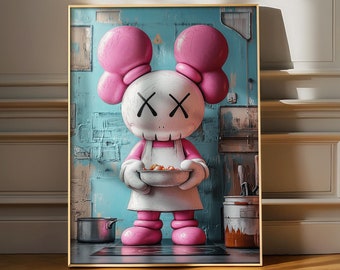 KAWS Figure Cooking, Hypebeast Design, Minimalist KAWS Poster, KAWS Wall Art, Funny Kitchen Decor, Printable Art, Digital Download
