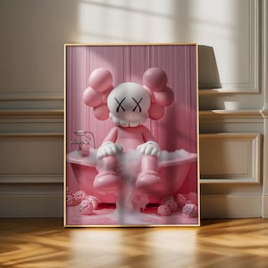 Pink Kaws Having a Bath, Funny Hypebeast Design, Minimalist Kaws ...