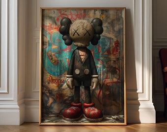 Cartel de graffiti de Black Kaws, decoración divertida de Hypebeast, impresión minimalista de Kaws, decoración de lujo moderna, arte de la pared del dormitorio, descarga digital