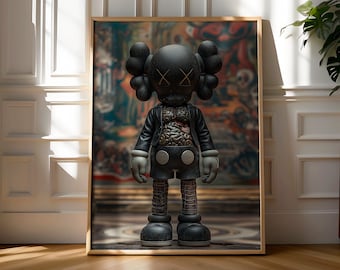 Cartel aterrador de Black Kaws, decoración divertida de Hypebeast, impresión minimalista de graffiti de Kaws, decoración de lujo moderna, decoración de dormitorio, descarga digital