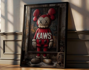 Red Kaws Graffiti Poster, Funny Hypebeast Decor, Minimalist Kaws Print, Modern Luxury Decor, Bedroom Wall Art, Kaws Figure, Digital Download