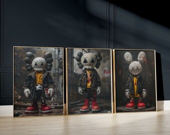Hypebeast Prints, conjunto de 3, Gallery Wall Art, Póster KAWS imprimible, Decoración de lujo moderna, Obra de arte minimalista estilo callejero, Descarga digital