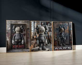 Hypebeast Prints, conjunto de 3, Gallery Wall Art, Póster KAWS imprimible, Decoración de lujo moderna, Obra de arte minimalista estilo callejero, Descarga digital